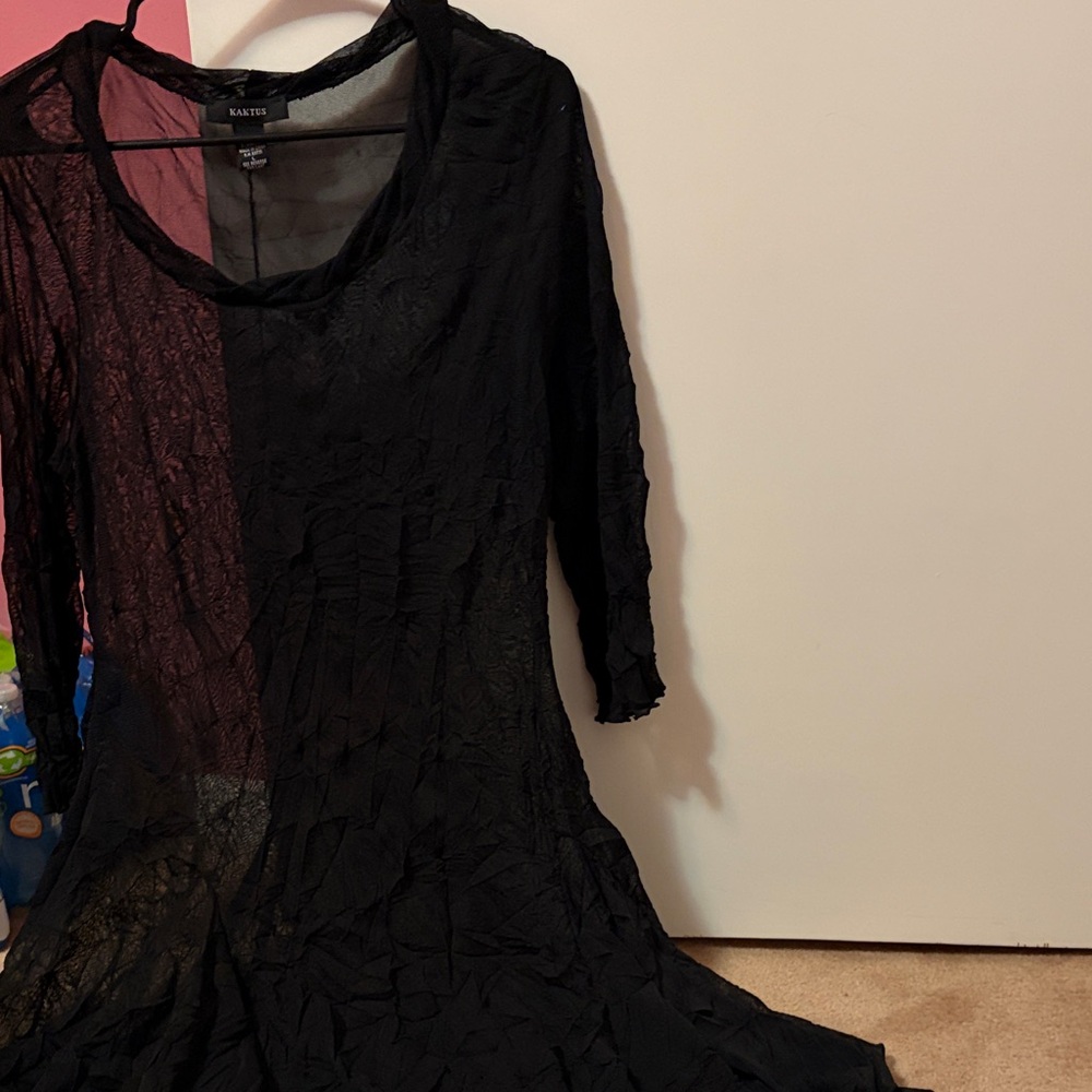 Kaktus Black Long Sleeve Textured Women's Dress